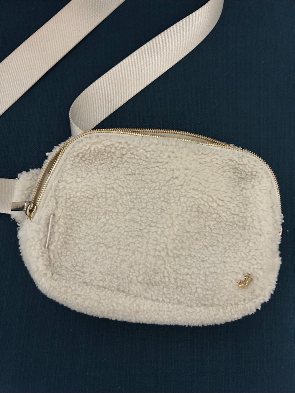 lululemon athletica Cream Sherpa Crossbody with Gold Trim